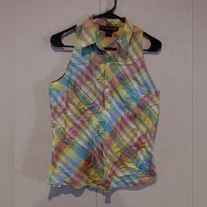 Ralph Lauren Multicolor Plaid Sleeveless Shirt Vintage Size 12